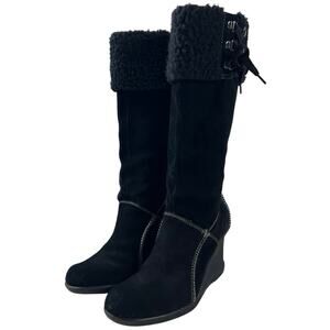 Kenneth Cole Reaction Suede Leather Wedge Boots 7.5 Womens Fall Winter Shoes